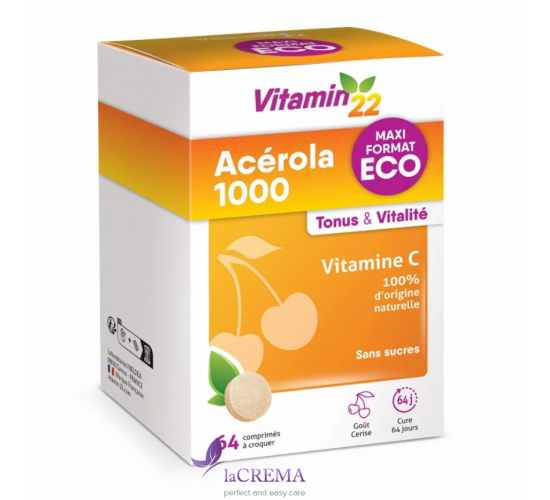 Vitamin'22 Ацерола 1000: Жувальні таблетки з вітаміном С, 64 шт
