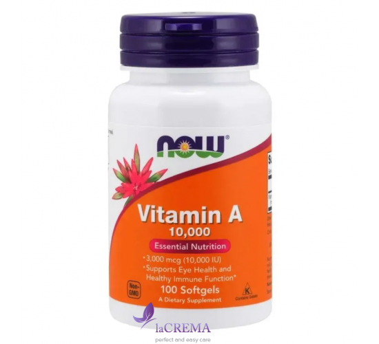NOW Foods Харчова добавка Вітамін A (ретинол), 10 000 МЕ, 100 капсул