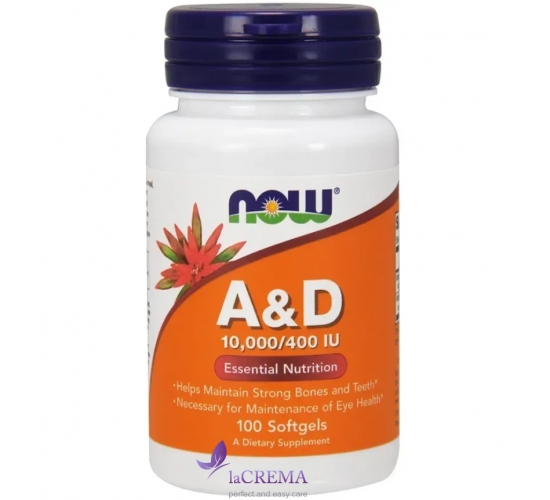 NOW Foods Харчова добавка Вітамін A & D (ретинол), 10,000/400 IU, 100 капсул