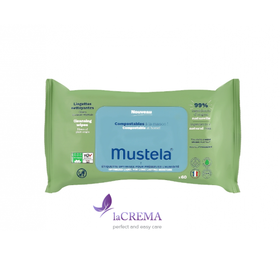 Мустела Очищувальні серветки для дітей  Mustela Cleansing wipes compost , 60 шт