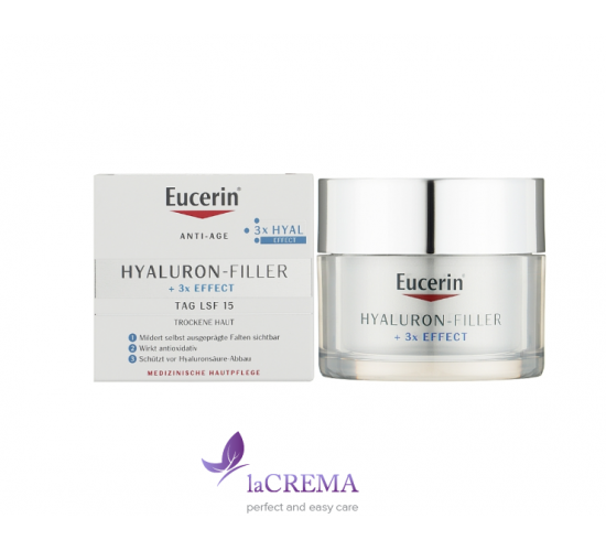 Eucerin Гілурон Філер Денний антивіковий крем для сухої шкіри Hyaluron-Filler+3x Effect SPF15, 50 мл