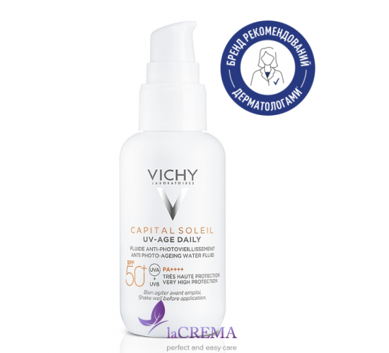 Vichy Capital Soleil Сонцезахисний флюїд проти фотостаріння шкіри обличчя SPF 50+ UV-Age Daily, 40мл