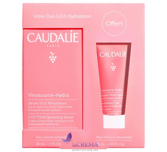 Caudalie Vinosource Hydra SOS: Сыроватка для лица, 30 мл/Маска увлажняющая, 15 мл