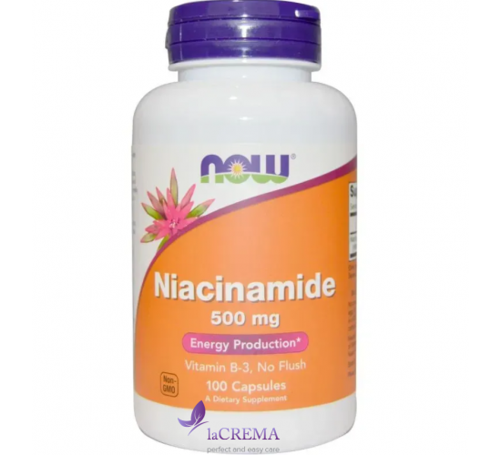 NOW Foods Ніацинамід 500 мг (Вітамін В-3): енергетичний обмін у клітинах, 500 мг, 100 капсул