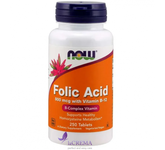 NOW Foods Фолієва кислота 800 мкг + вітамін B-12, 250 таблеток
