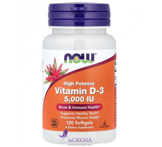 NOW Foods Вітамін D-3 5000 МЕ(125 мкг), 120 м'яких капсул